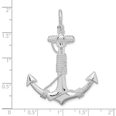 De-Ani Sterling Silver Rhodium-Plated Polished Anchor with Rope Pendant