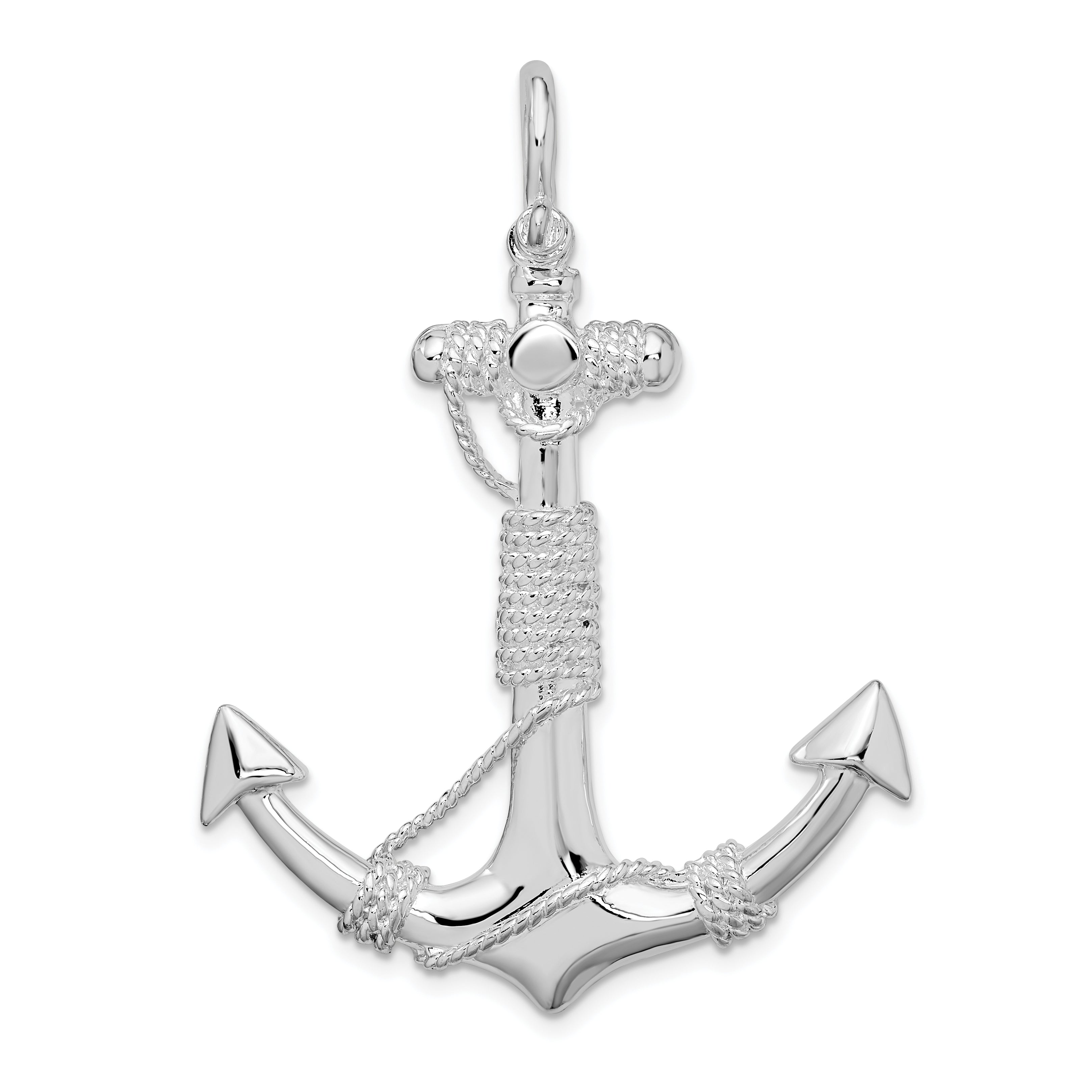 De-Ani Sterling Silver Rhodium-Plated Polished Anchor with Rope Pendant