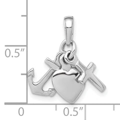 De-Ani Sterling Silver Polished 3D Moveable Anchor / Heart / Cross Pendant