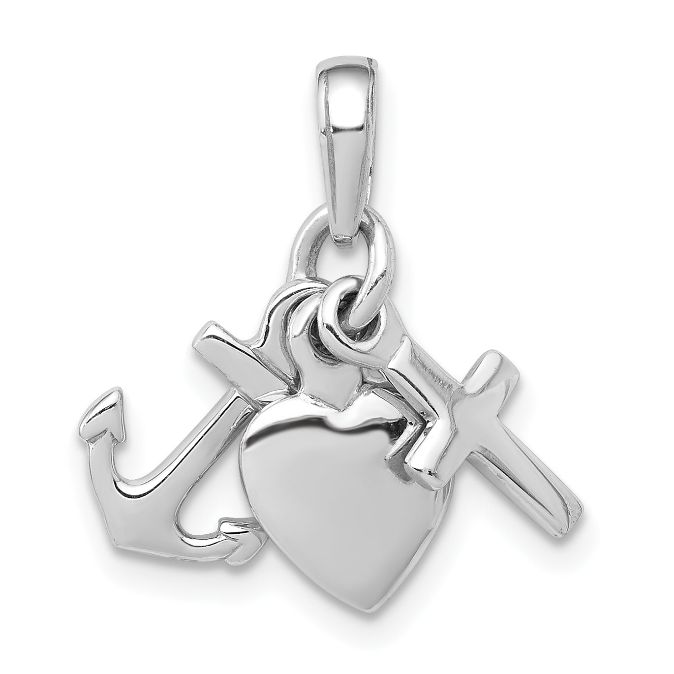 De-Ani Sterling Silver Polished 3D Moveable Anchor / Heart / Cross Pendant