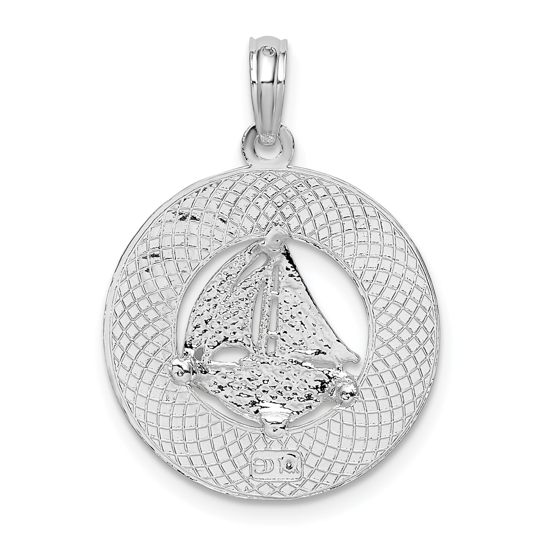 De-Ani Sterling Silver Rhodium-Plated Jamaica Round Circle with Sailboat Pendant