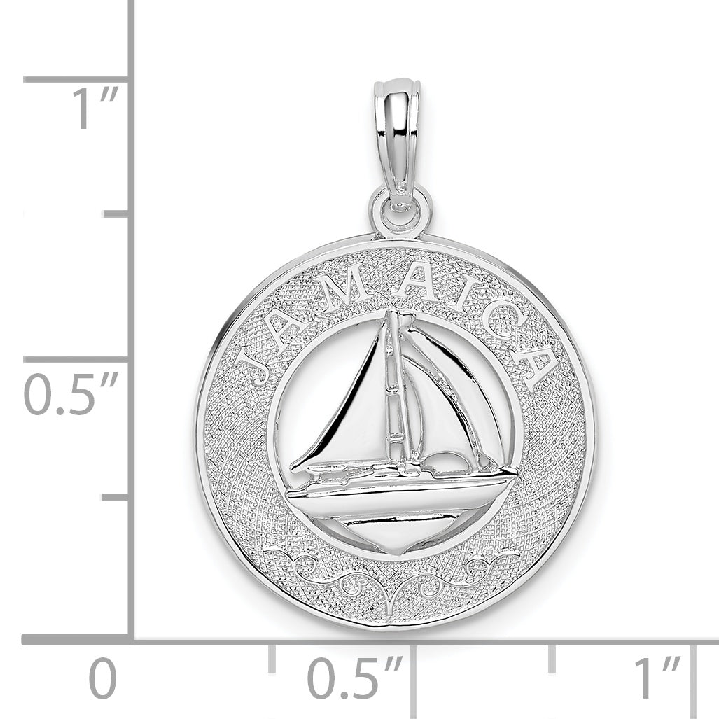 De-Ani Sterling Silver Rhodium-Plated Jamaica Round Circle with Sailboat Pendant