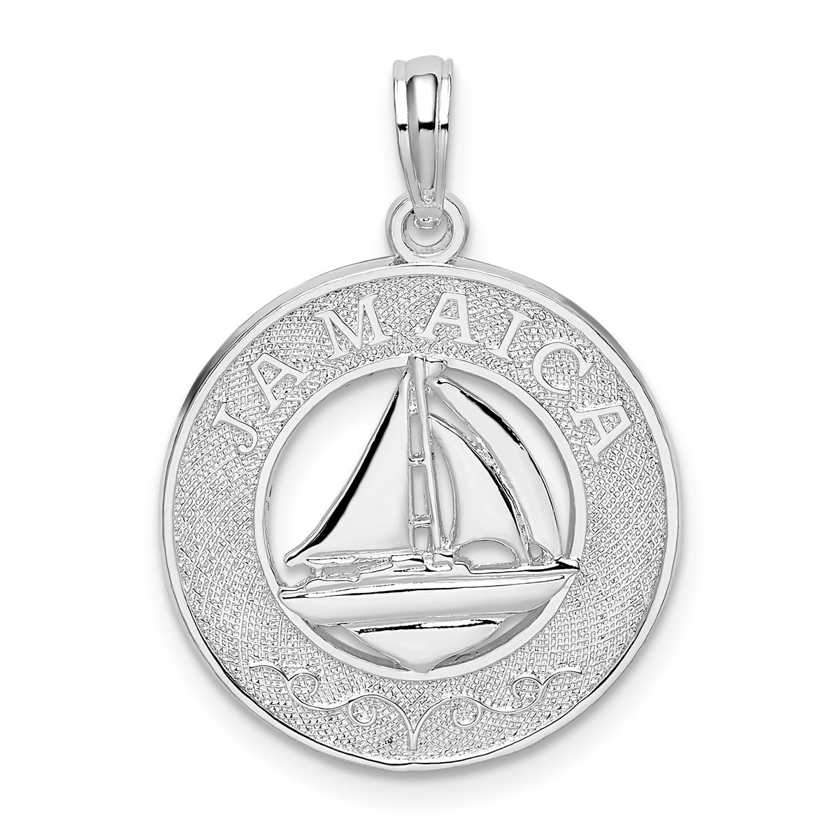 De-Ani Sterling Silver Rhodium-Plated Jamaica Round Circle with Sailboat Pendant