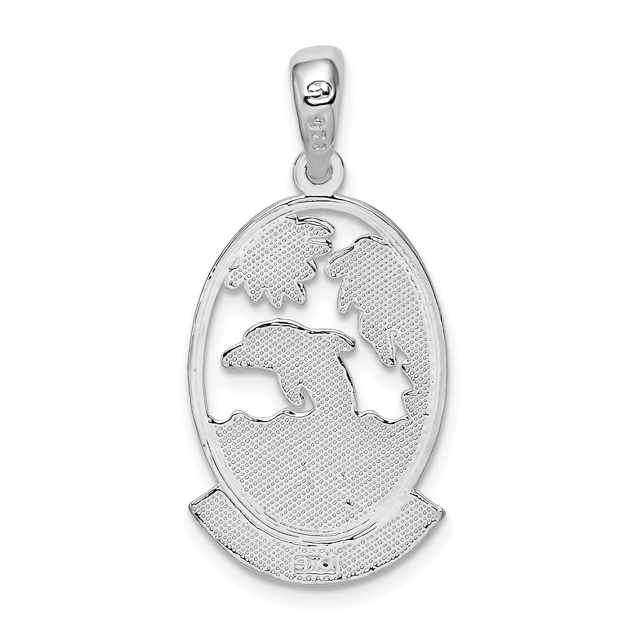 De-Ani Sterling Silver Rhodium-Plated Polished Jamaica Dolphin Sunset Pendant