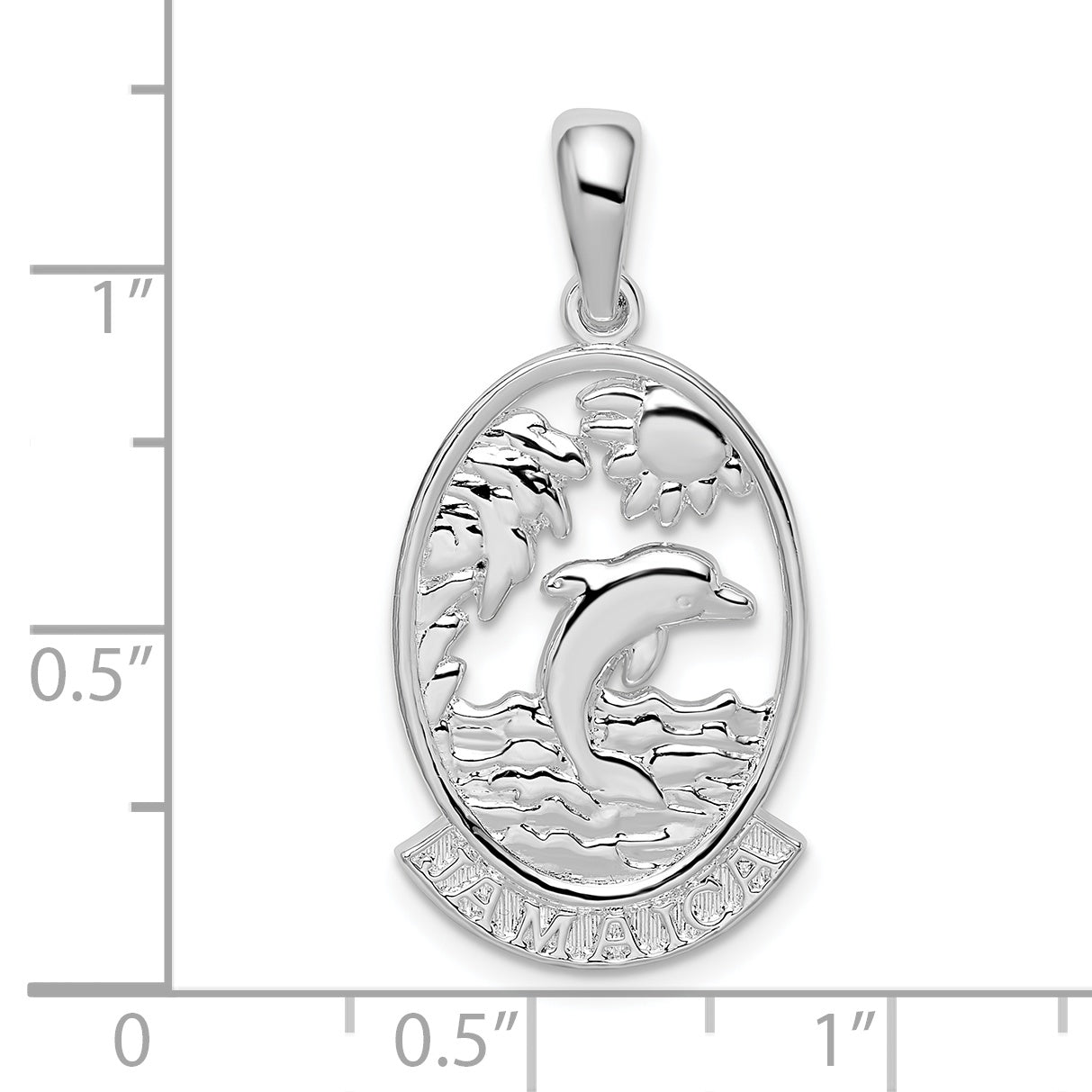 De-Ani Sterling Silver Rhodium-Plated Polished Jamaica Dolphin Sunset Pendant