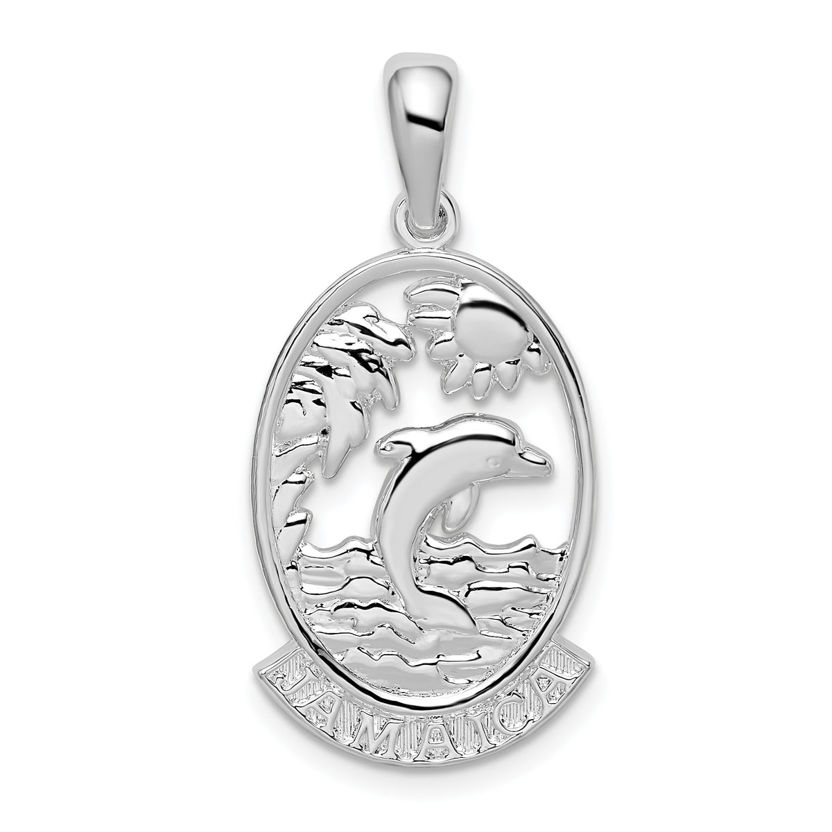 De-Ani Sterling Silver Rhodium-Plated Polished Jamaica Dolphin Sunset Pendant