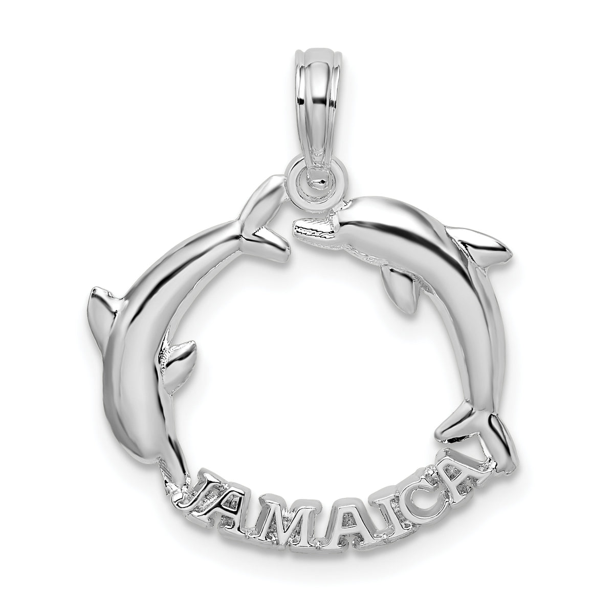 De-Ani Sterling Silver Rhodium-Plated Jamaica 2 Jumping Dolphins Pendant