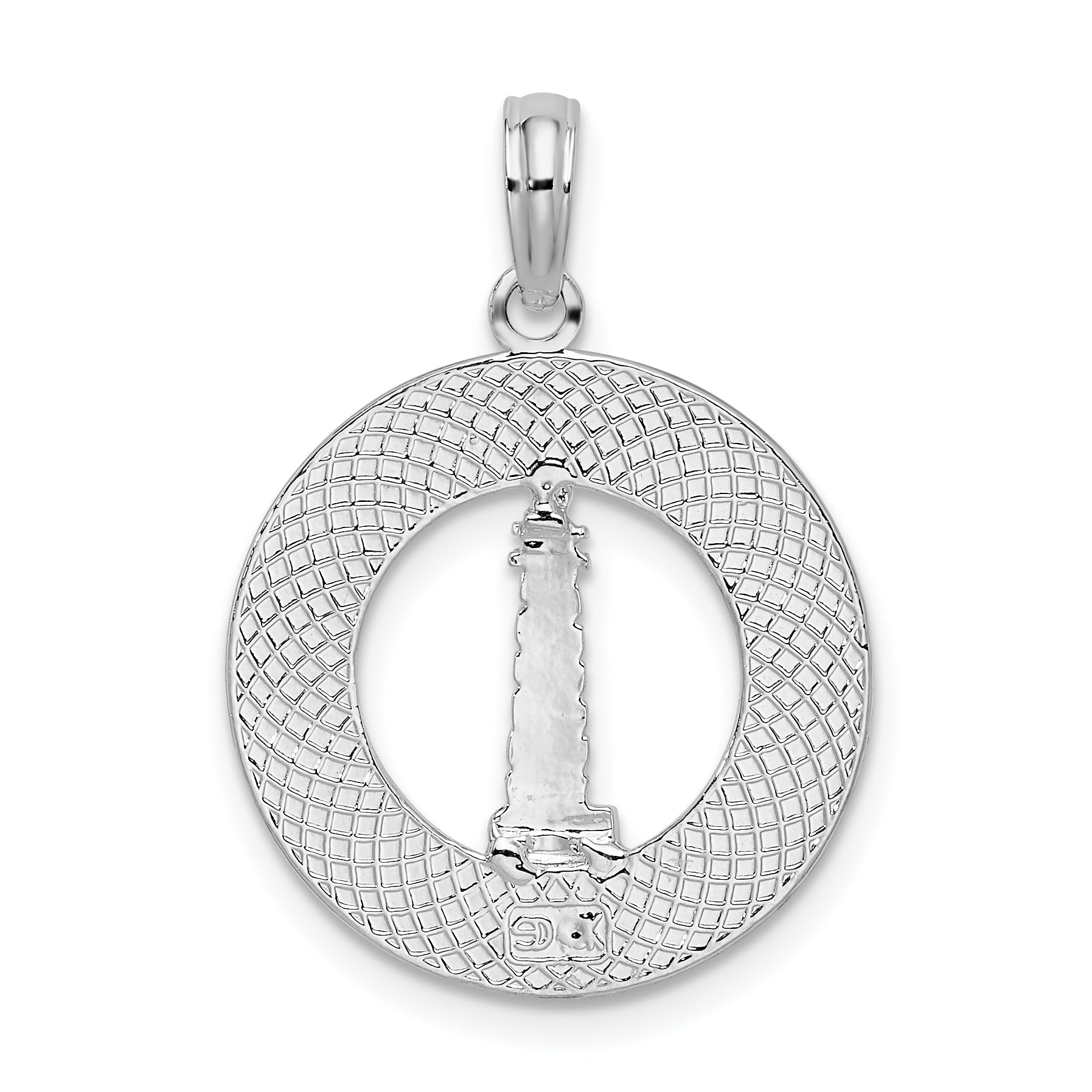 De-Ani Sterling Silver Rhodium-Plated Mystic Connecticut Circle with Lighthouse Pendant