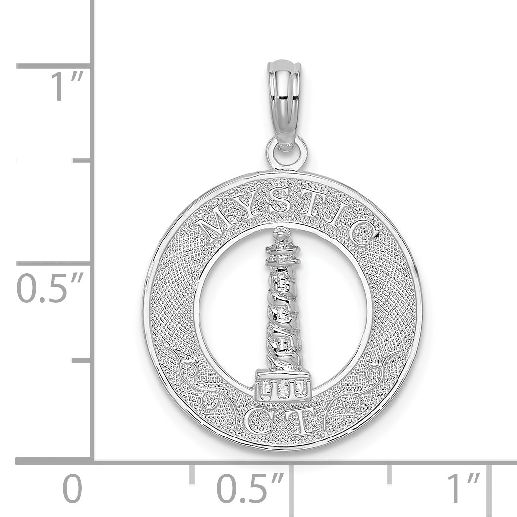 De-Ani Sterling Silver Rhodium-Plated Mystic Connecticut Circle with Lighthouse Pendant