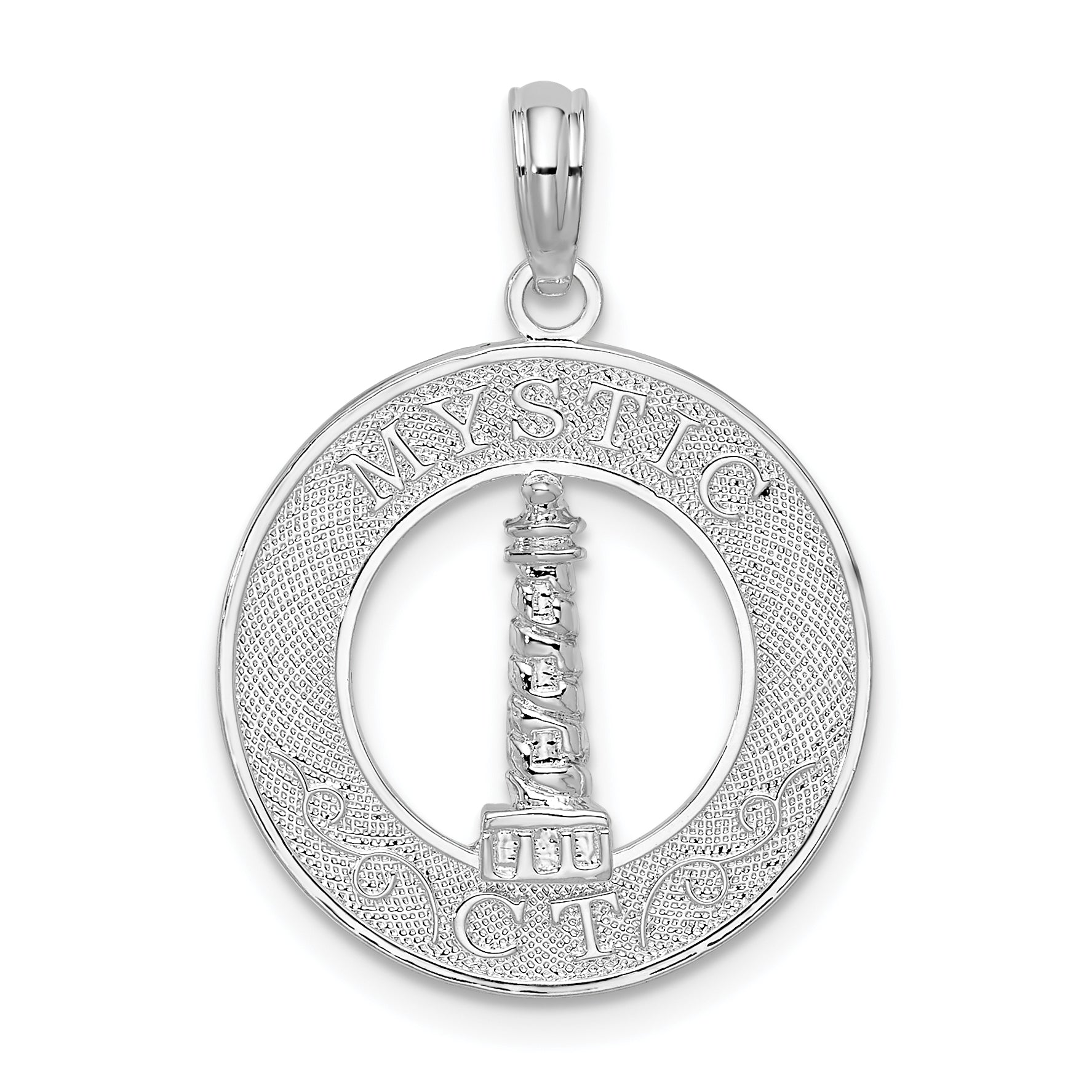 De-Ani Sterling Silver Rhodium-Plated Mystic Connecticut Circle with Lighthouse Pendant