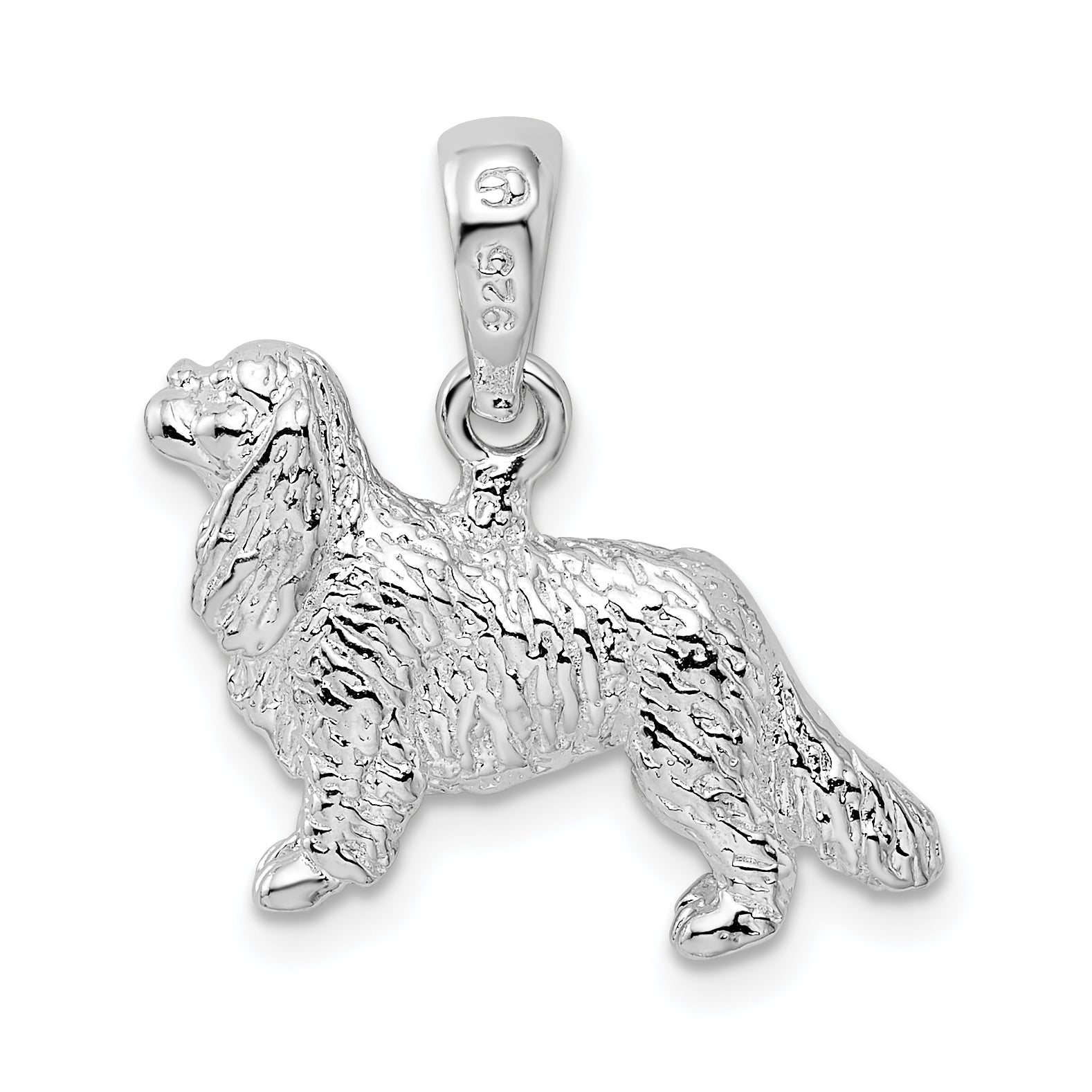 De-Ani Sterling Silver Rhodium-Plated 3D Cavalier King Charles Spaniel Pendant