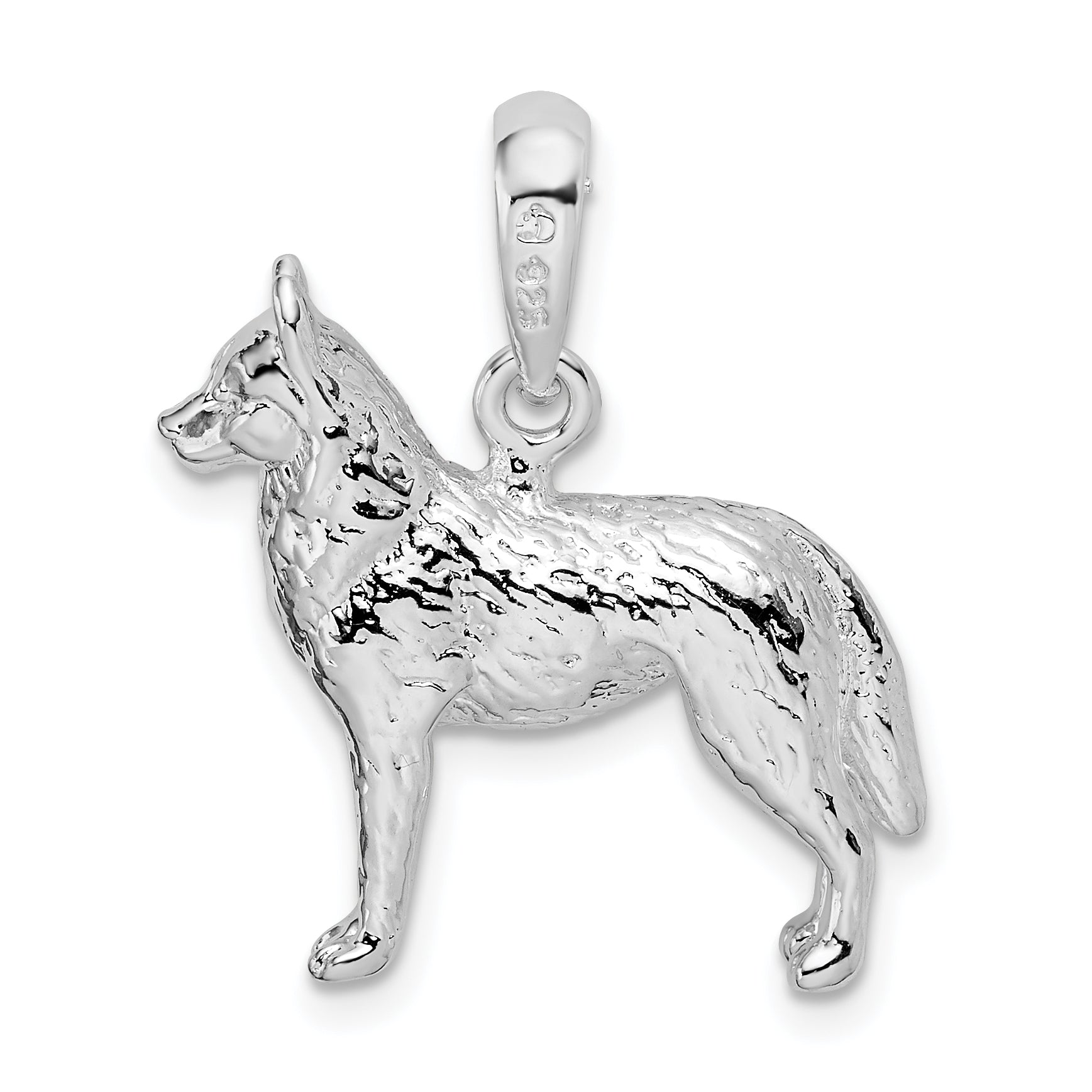 De-Ani Sterling Silver Rhodium-Plated Textured 3D Siberian Husky Pendant