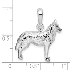 De-Ani Sterling Silver Rhodium-Plated Textured 3D Siberian Husky Pendant