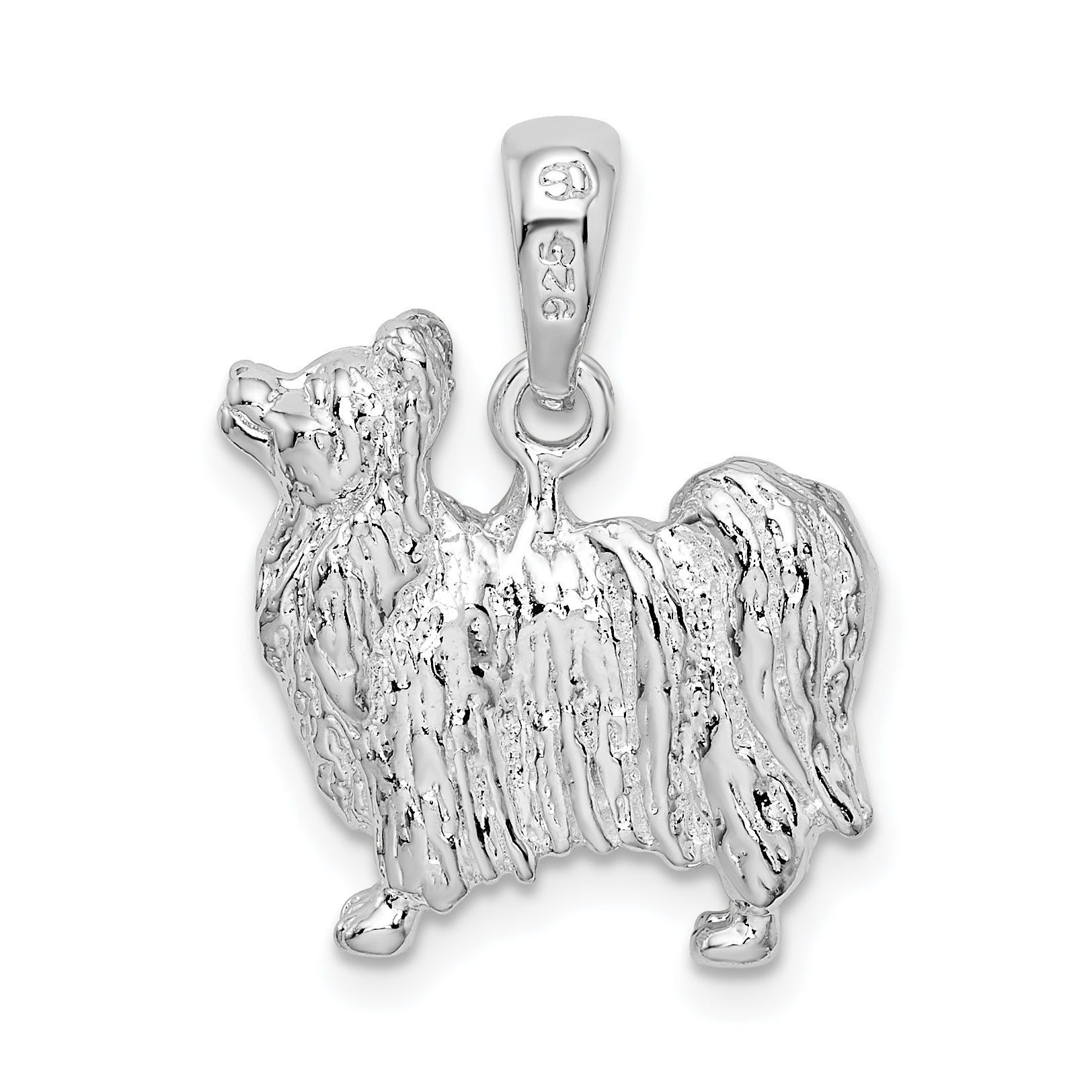 De-Ani Sterling Silver Rhodium-Plated Textured 3D Papillon Dog Pendant