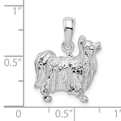 De-Ani Sterling Silver Rhodium-Plated Textured 3D Papillon Dog Pendant