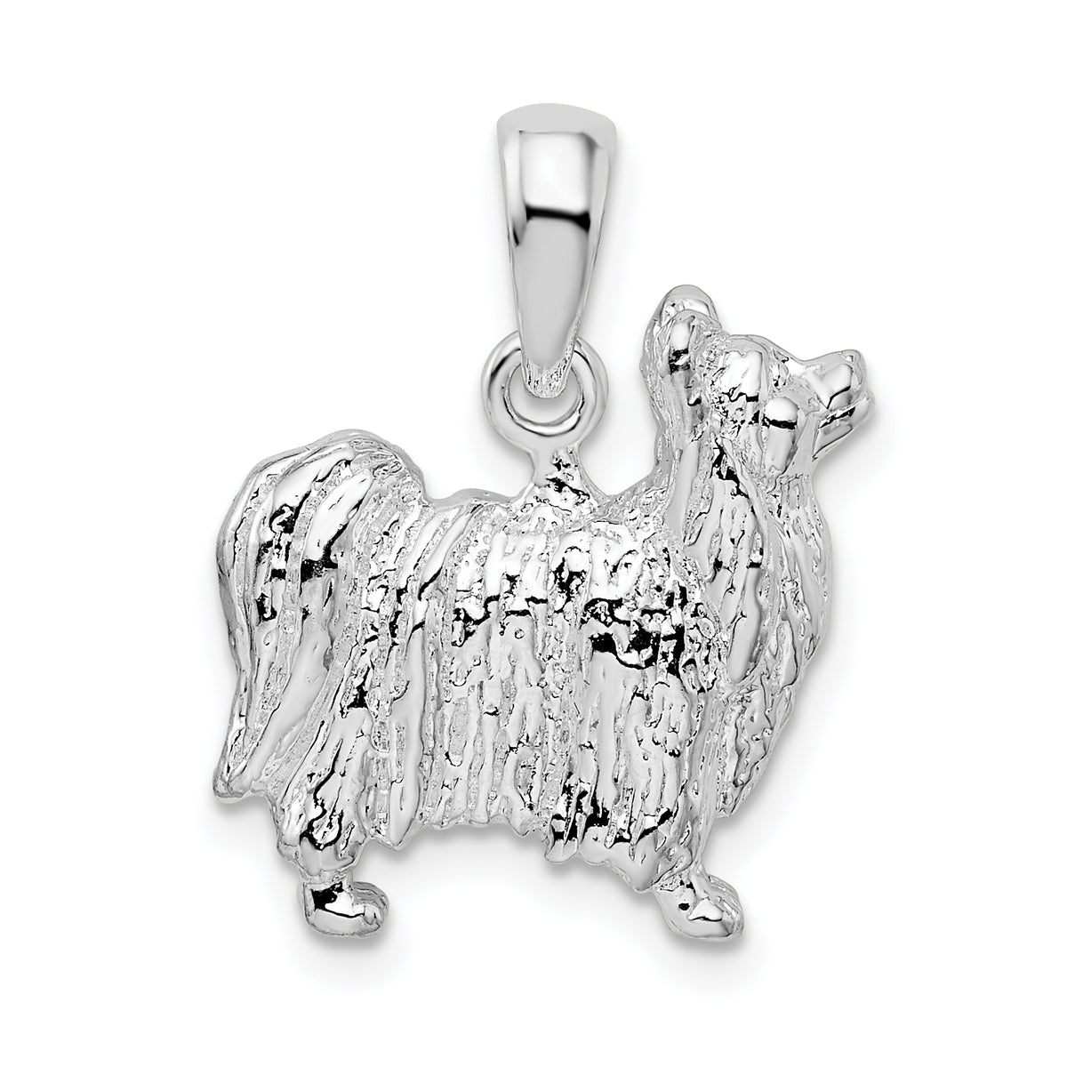 De-Ani Sterling Silver Rhodium-Plated Textured 3D Papillon Dog Pendant