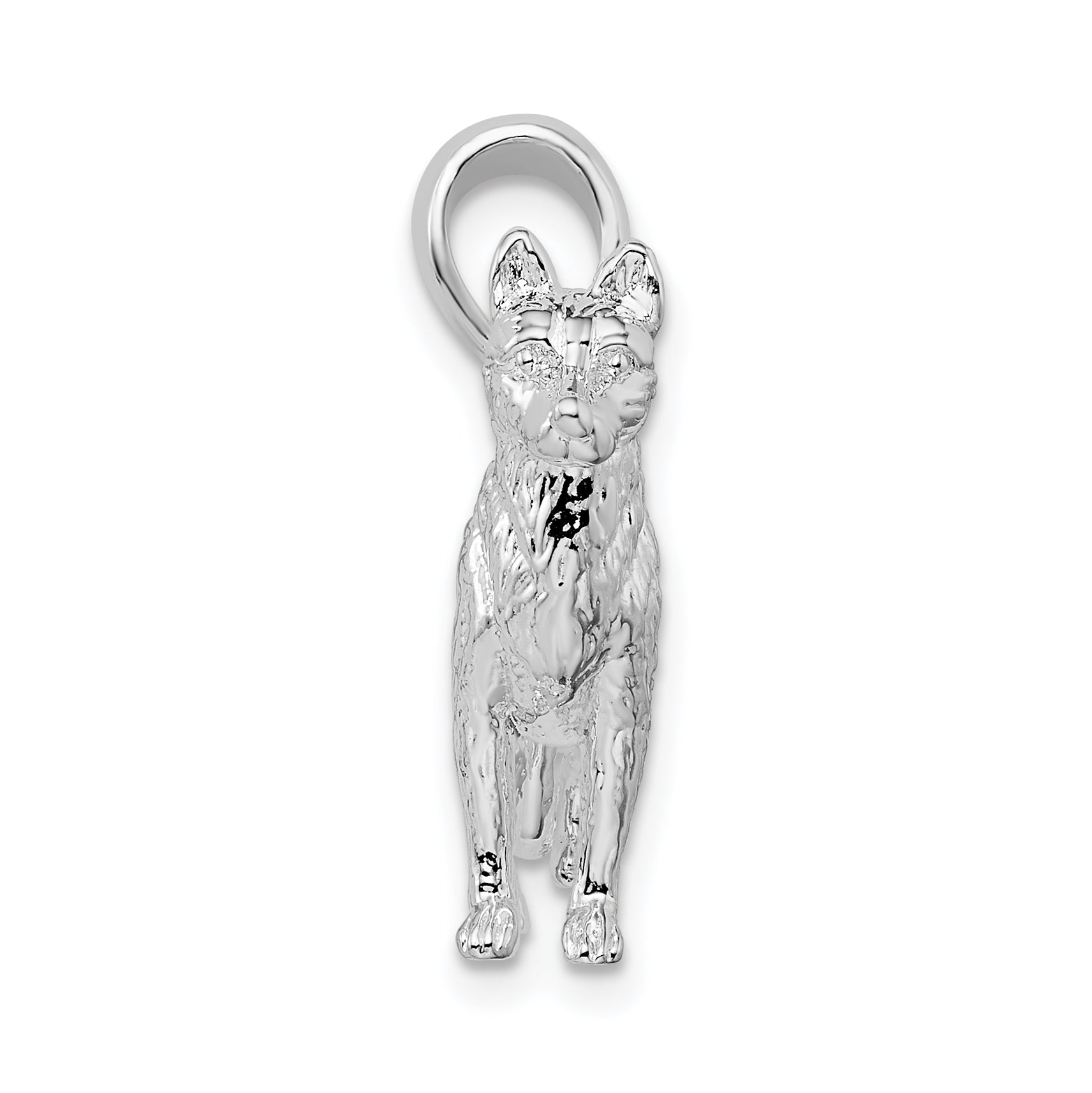 De-Ani Sterling Silver Rhodium-Plated Textured 3D German Shepherd Pendant