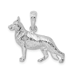 De-Ani Sterling Silver Rhodium-Plated Textured 3D German Shepherd Pendant