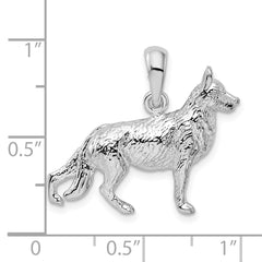 De-Ani Sterling Silver Rhodium-Plated Textured 3D German Shepherd Pendant