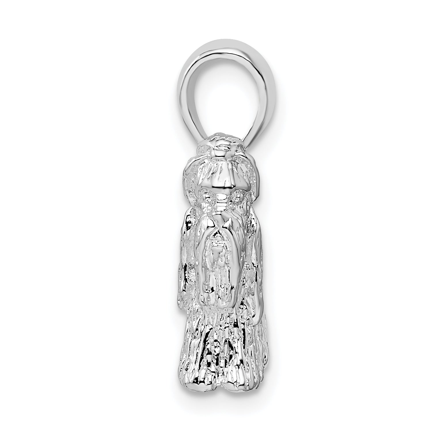 De-Ani Sterling Silver Rhodium-Plated Textured 3D Shih Tzu Dog Pendant