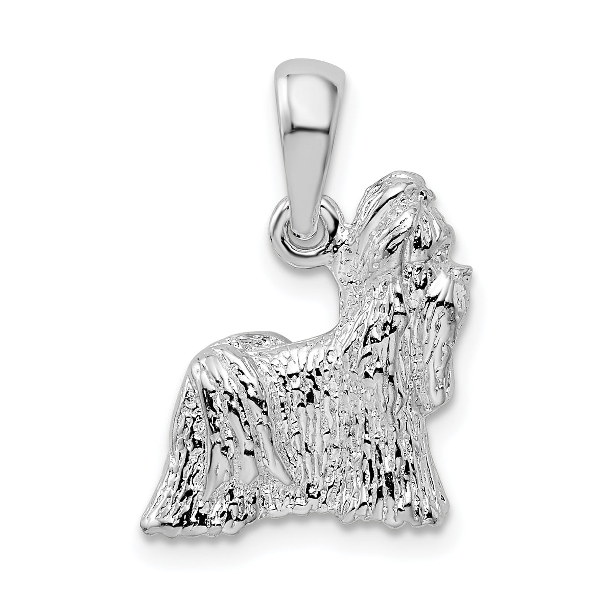 De-Ani Sterling Silver Rhodium-Plated Textured 3D Shih Tzu Dog Pendant