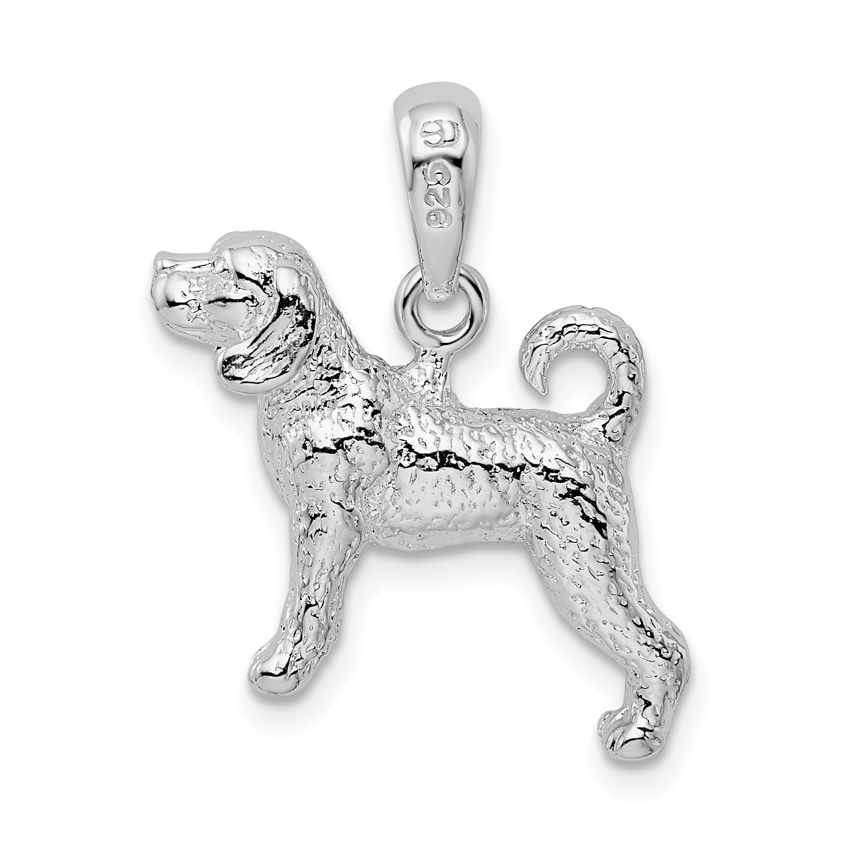 De-Ani Sterling Silver Rhodium-Plated Textured 3D Beagle Pendant