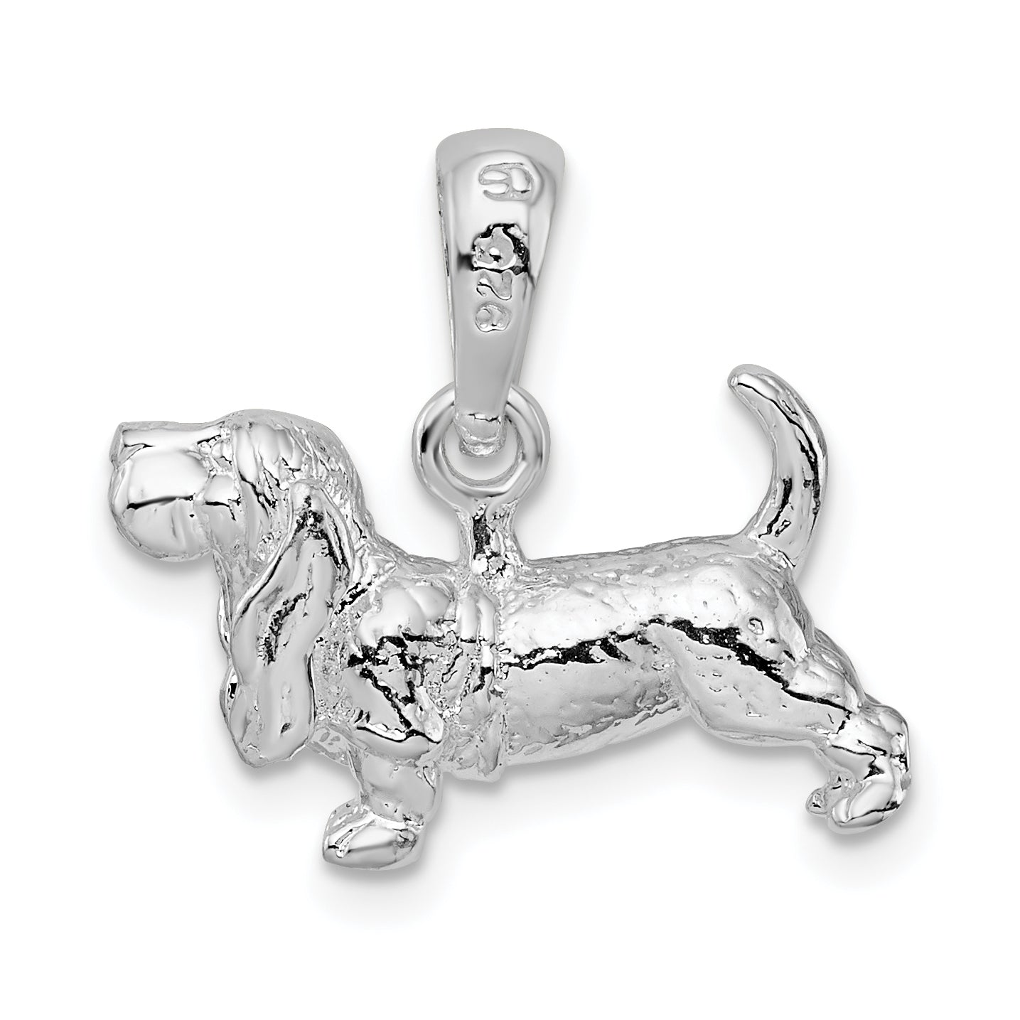 De-Ani Sterling Silver Rhodium-Plated Textured 3D Basset Hound Pendant