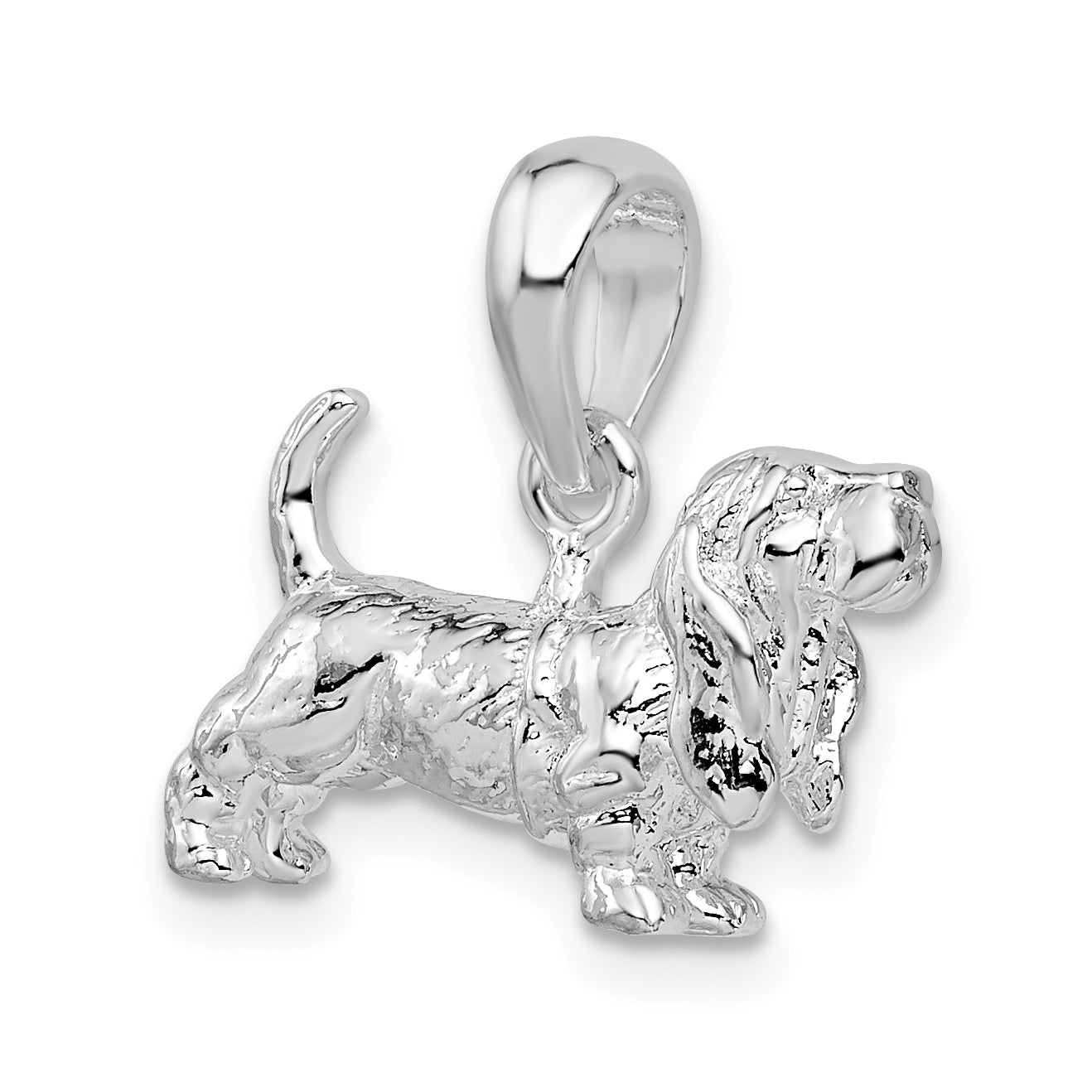 De-Ani Sterling Silver Rhodium-Plated Textured 3D Basset Hound Pendant