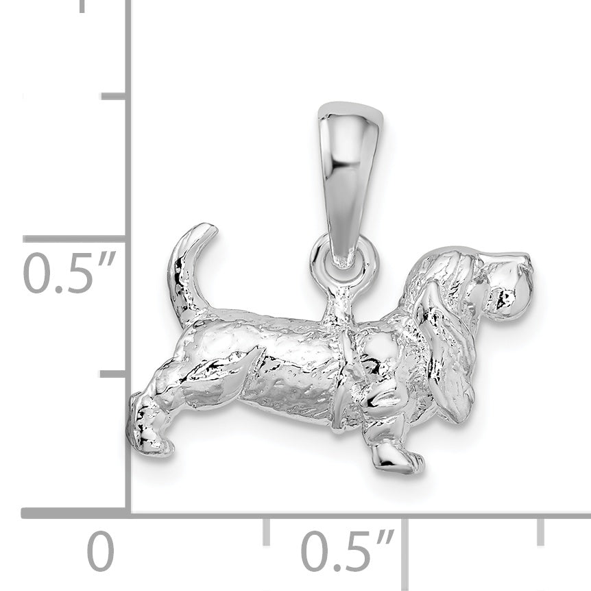 De-Ani Sterling Silver Rhodium-Plated Textured 3D Basset Hound Pendant