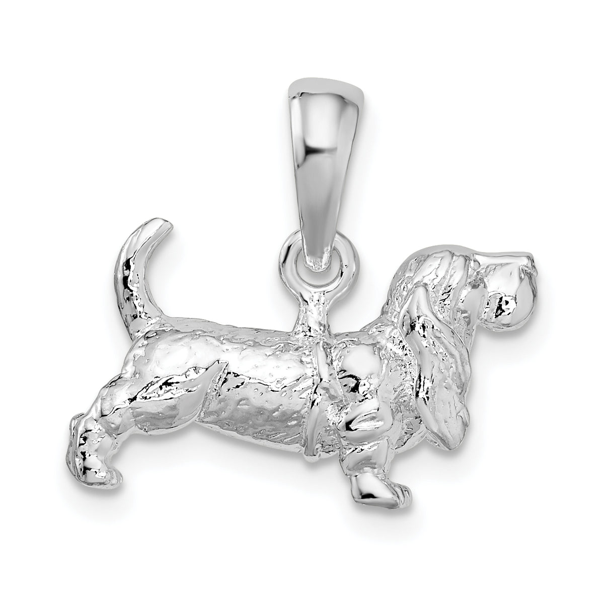 De-Ani Sterling Silver Rhodium-Plated Textured 3D Basset Hound Pendant