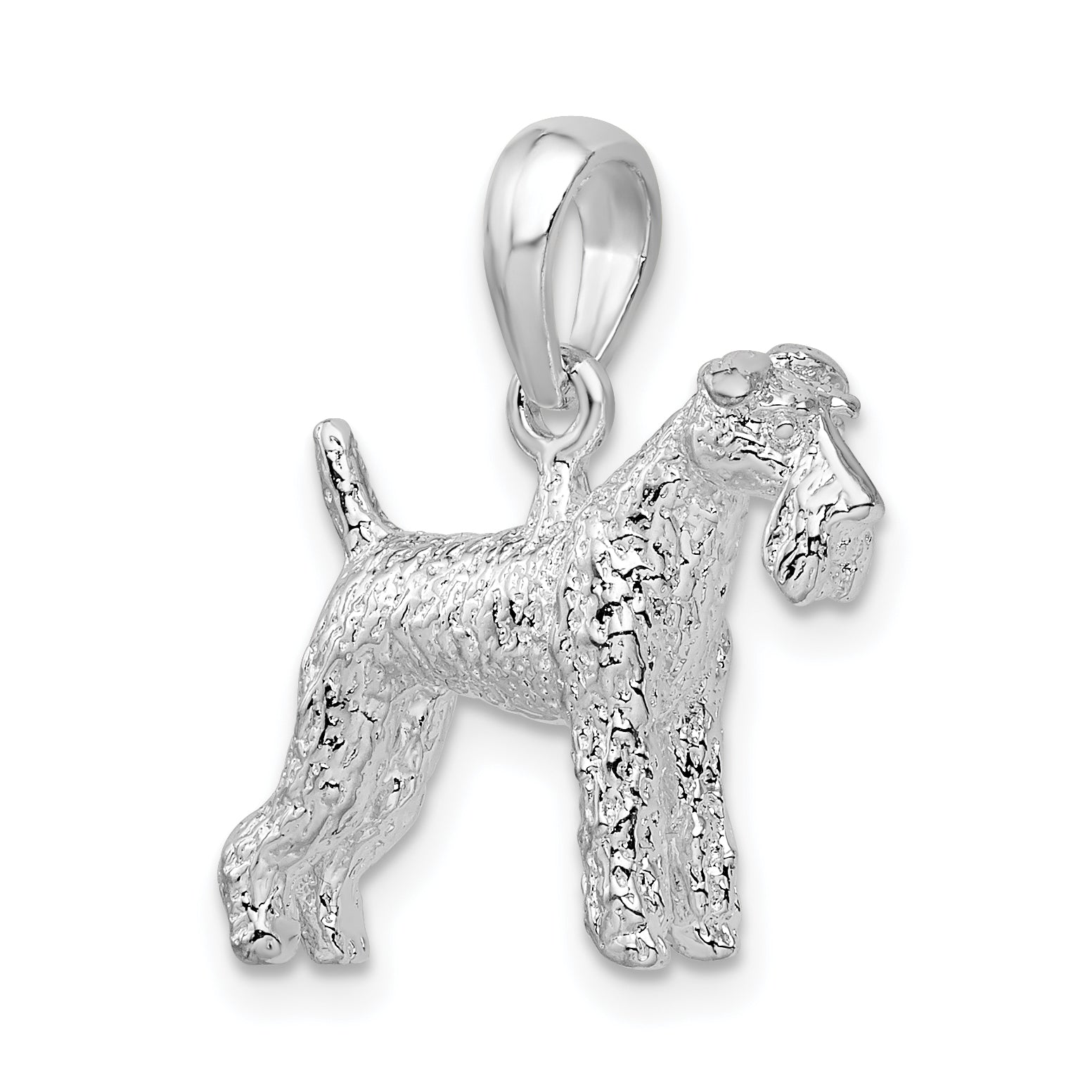 De-Ani Sterling Silver Rhodium-Plated Textured 3D Wire Fox Terrier Pendant