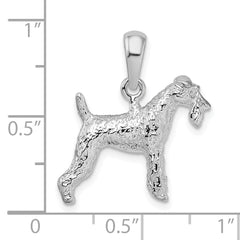 De-Ani Sterling Silver Rhodium-Plated Textured 3D Wire Fox Terrier Pendant