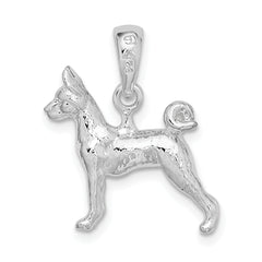 De-Ani Sterling Silver Rhodium-Plated Textured 3D Basenji Dog Pendant