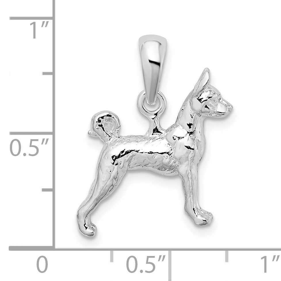 De-Ani Sterling Silver Rhodium-Plated Textured 3D Basenji Dog Pendant