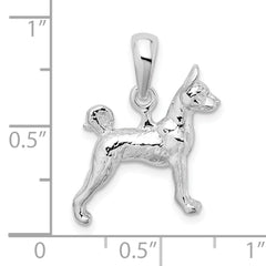 De-Ani Sterling Silver Rhodium-Plated Textured 3D Basenji Dog Pendant