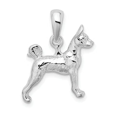 De-Ani Sterling Silver Rhodium-Plated Textured 3D Basenji Dog Pendant