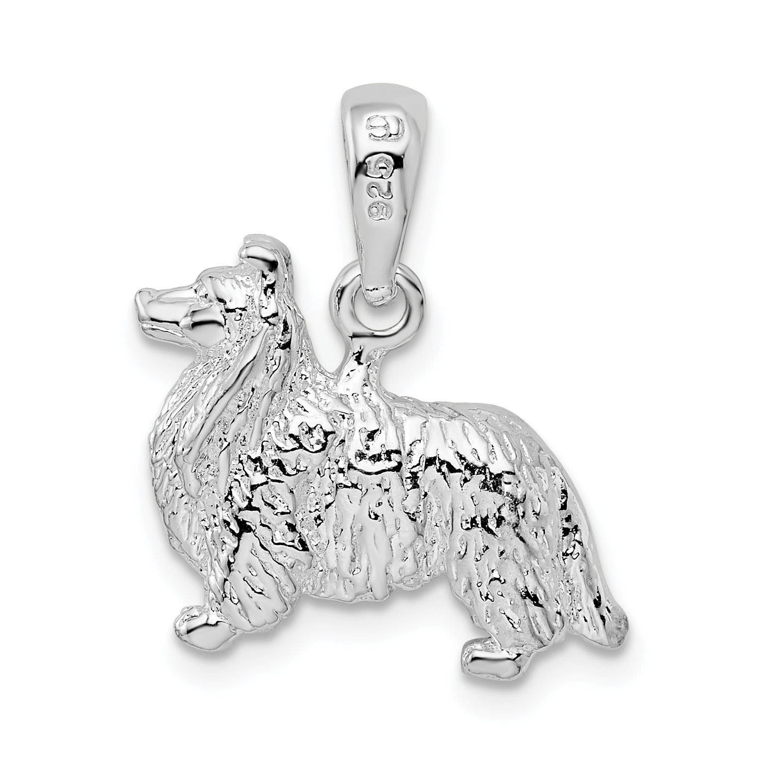 De-Ani Sterling Silver Rhodium-Plated Textured 3D Shetland Sheepdog Pendant