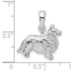 De-Ani Sterling Silver Rhodium-Plated Textured 3D Shetland Sheepdog Pendant