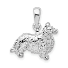 De-Ani Sterling Silver Rhodium-Plated Textured 3D Shetland Sheepdog Pendant