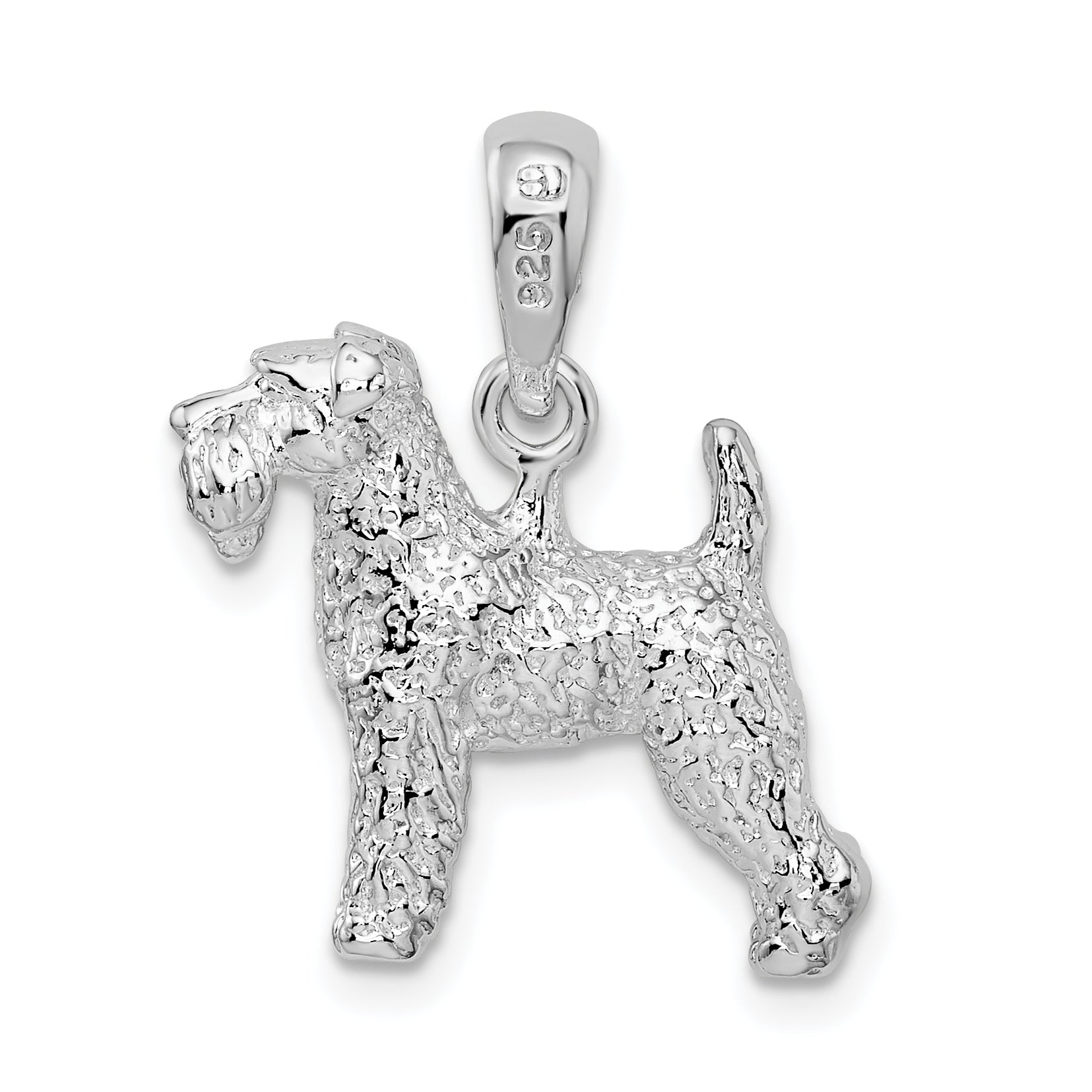 De-Ani Sterling Silver Rhodium-Plated Textured 3D Welsh Terrier Pendant