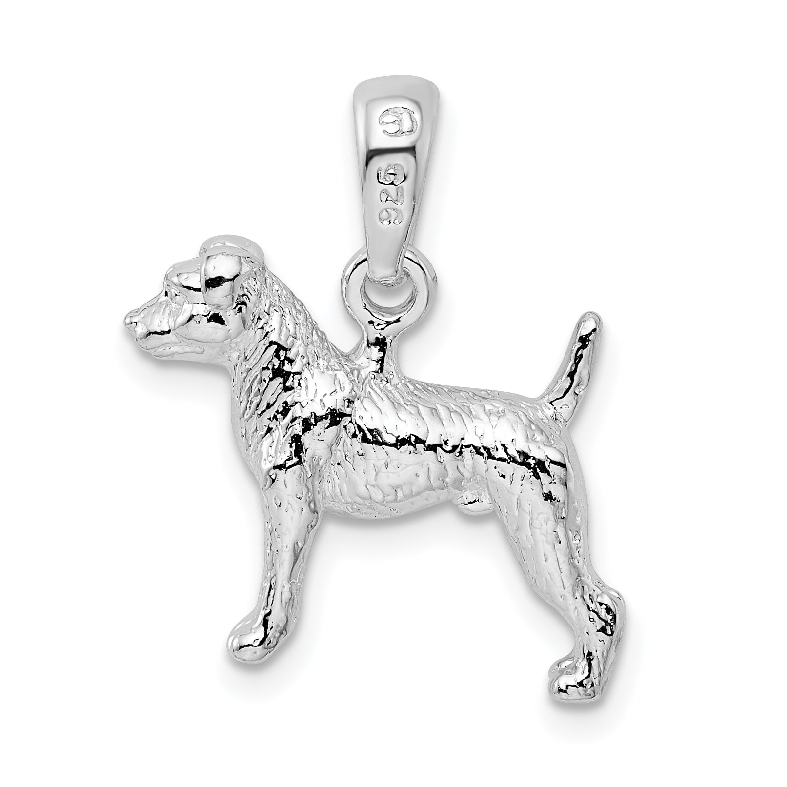 De-Ani Sterling Silver Rhodium-Plated Textured 3D Jack Russell Terrier Pendant