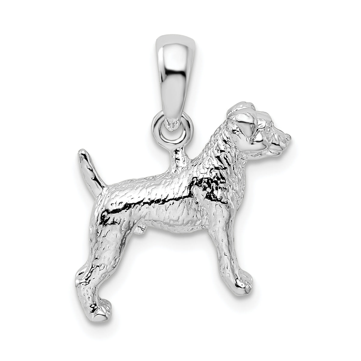 De-Ani Sterling Silver Rhodium-Plated Textured 3D Jack Russell Terrier Pendant