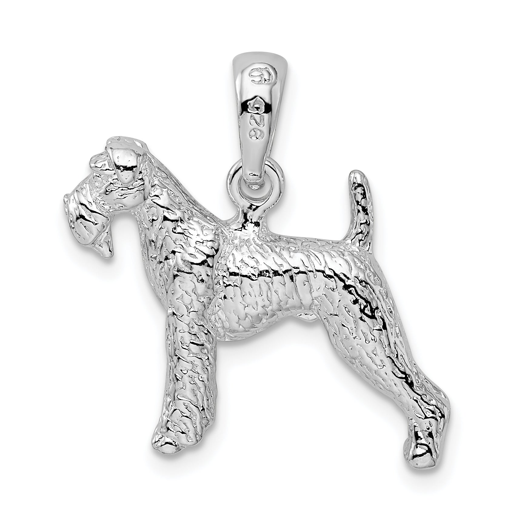 De-Ani Sterling Silver Rhodium-Plated Textured 3D Airedale Terrier Pendant