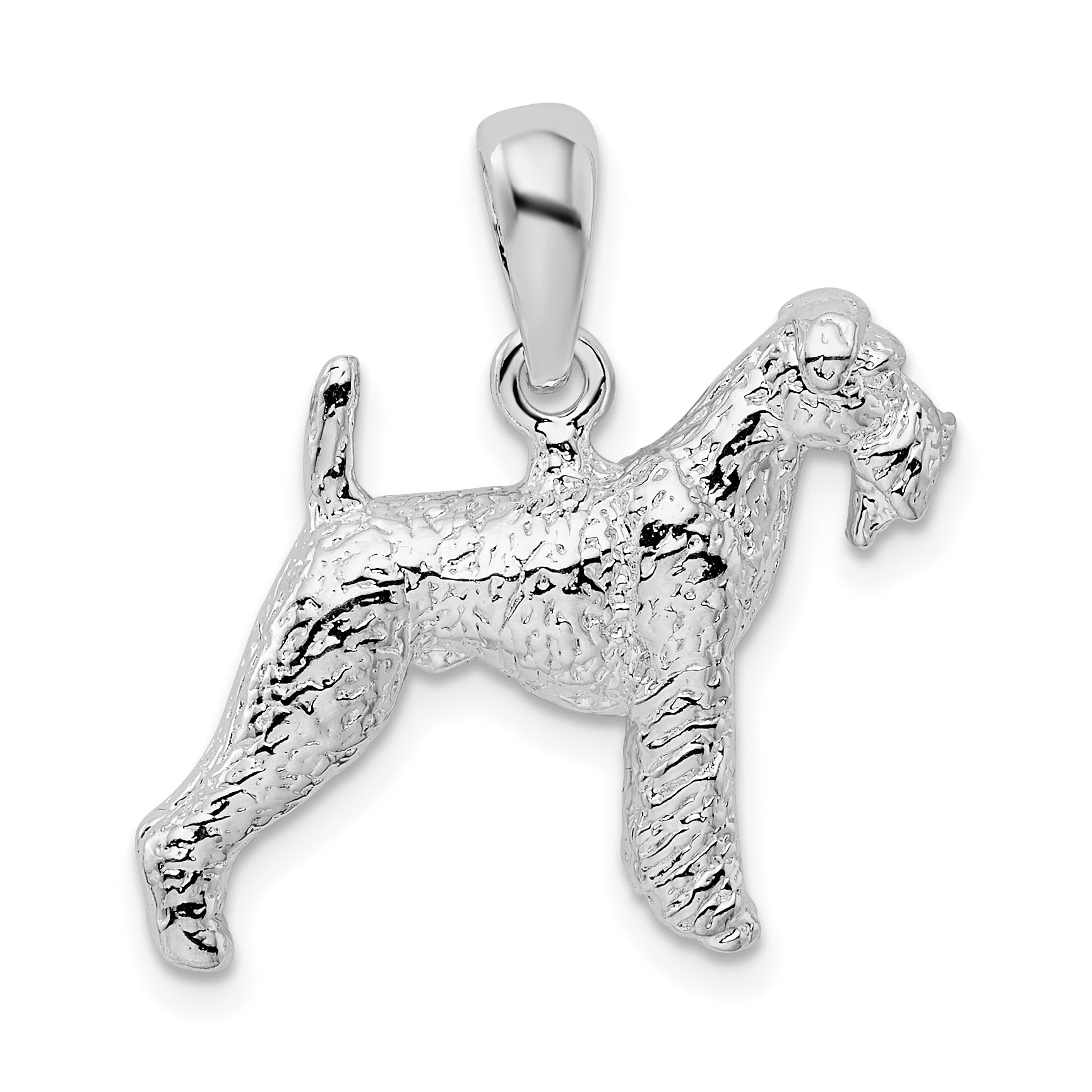 De-Ani Sterling Silver Rhodium-Plated Textured 3D Airedale Terrier Pendant