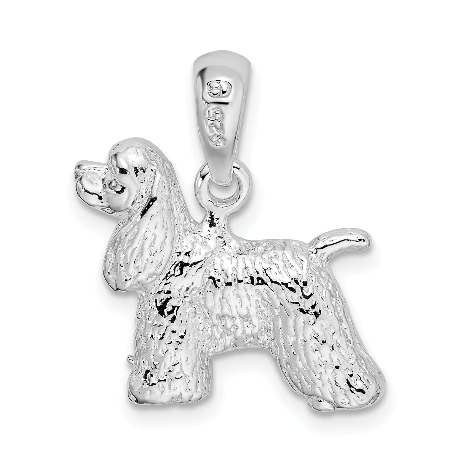 De-Ani Sterling Silver Rhodium-Plated Textured 3D Cocker Spaniel Pendant