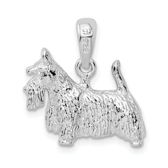 De-Ani Sterling Silver Rhodium-Plated Textured 3D Scottish Terrier Pendant