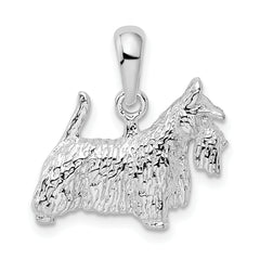 De-Ani Sterling Silver Rhodium-Plated Textured 3D Scottish Terrier Pendant