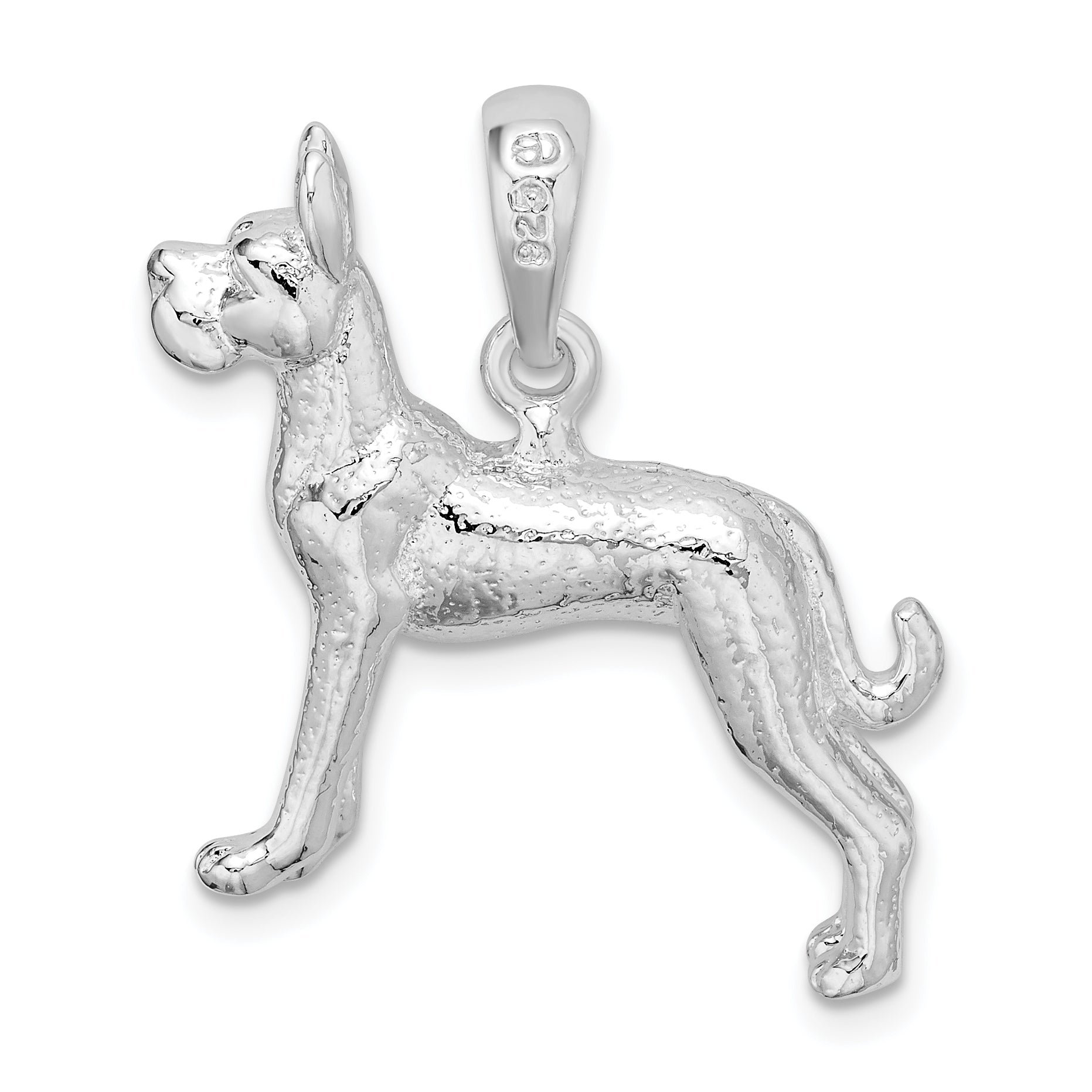 De-Ani Sterling Silver Rhodium-Plated Textured 3D Great Dane Pendant