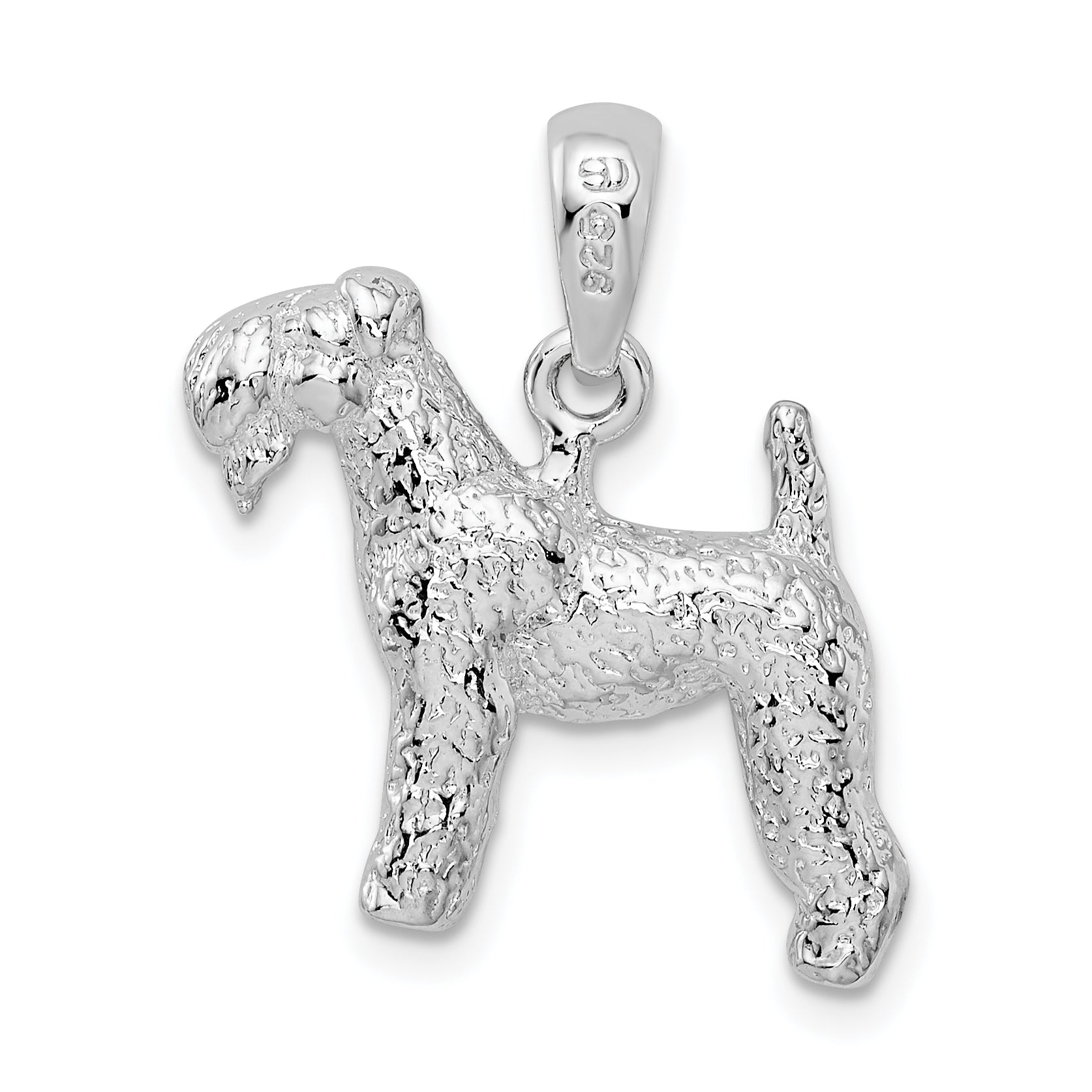 De-Ani Sterling Silver Rhodium-Plated Textured 3D Kerry Blue Terrier Pendant