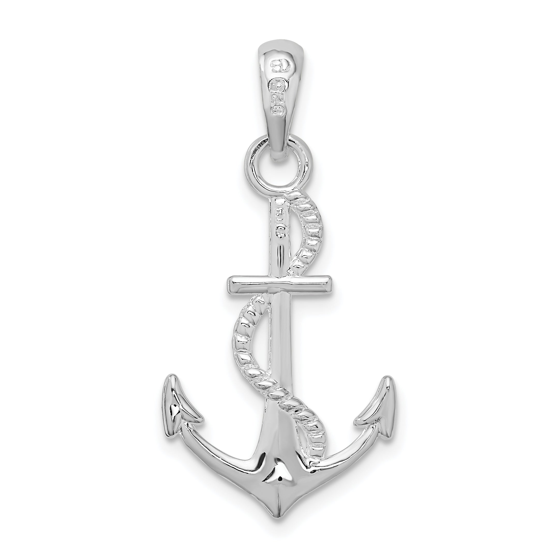 De-Ani Sterling Silver Polished 3D Anchor and Rope Pendant